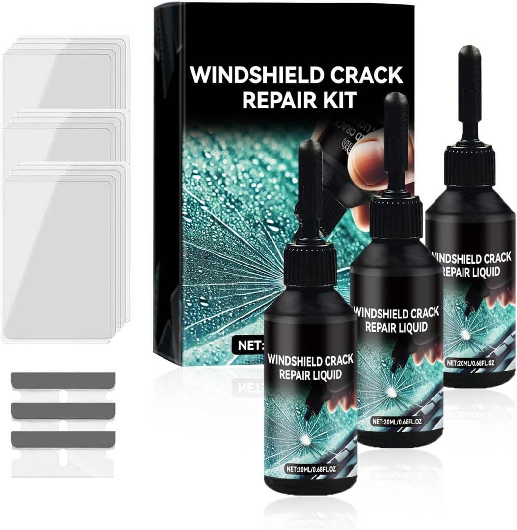3PC Windshield Crack Repair Kit, 2025 Upgrade Cracks Gone Glass Repair Kit,Premium Car Quick Fix Windshield & Glass Repair Tools, Windshield Crack Repair Fluid Automotive Windscreen Tool (EXP 06/06/28)