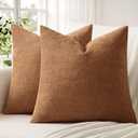 ANRODUO Pack of 2 Decorative Textured Throw Pillow Covers Soft Bronze Euro Square Accent Solid Chenille Cushion Cover Cozy Farmhouse Pillow Case for Couch Sofa Bed Living Room Home Decor 24x24 Inch