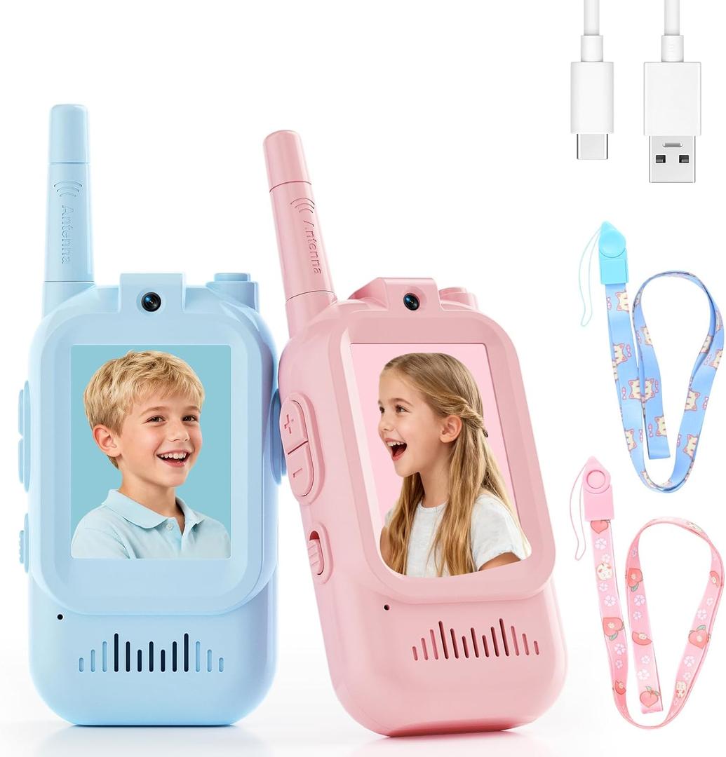 Video Walkie Talkies for Kids  Kids Walkie Talkies 2 Pack with Voice Changer, 1000 Feet Range, Fun Toys for Indoor Play, Camping, Hiking, Travel  Birthday for Boys and Girls Ages 3-10 (Blue+Pink)