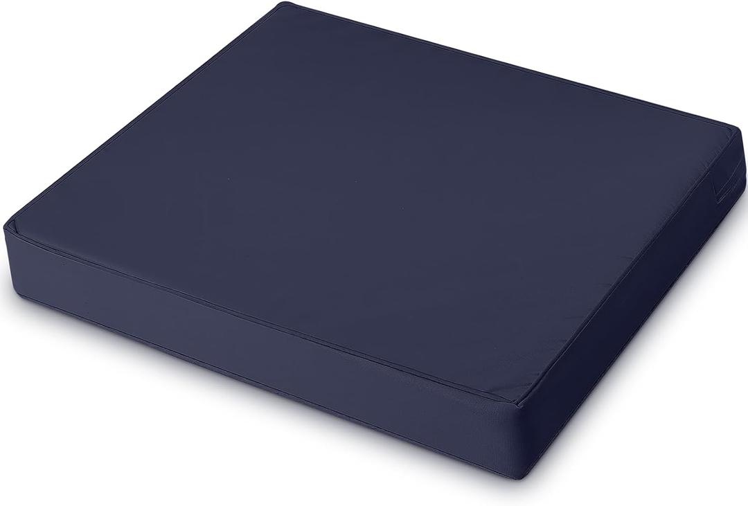 DoubleFill 1 Pcs Outdoor Ottoman Cushion 23"x19"x3" Waterproof Fade Resistant Outdoor Footstools Cushion Removable Patio Ottoman Cushions with Adjustable Fixing Strap for Stool (Navy Blue)