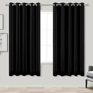 KOUFALL Black Curtains for Bedroom 63 Inch Length x 72 Inches Wide,Room Darkening Black Out Curtain 72x63 Inches Long