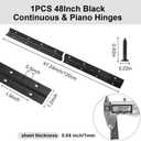 Piano Hinge 48 Inch x 1.2 Inch Heavy Duty Stainless Steel Black Continuous & Piano Hinges for Cabinets Boat Marine Door, 0.04" Leaf Thickness 1.2'' Open Width