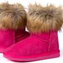 Ladies Winter Ankle Snow Boot Suede Casual Flat Fluffy Faux Fur Tassel Outdoor Women Warm Short Snowboots Imitation Fox Fur Shoes (Brown)