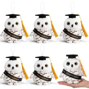6 Pieces Graduation Plush Owl Keychain 5 Inch Stuffed Animal Party Favors Snowy Owl Key Chain Bulk for Birthday Party Gifts Decorations