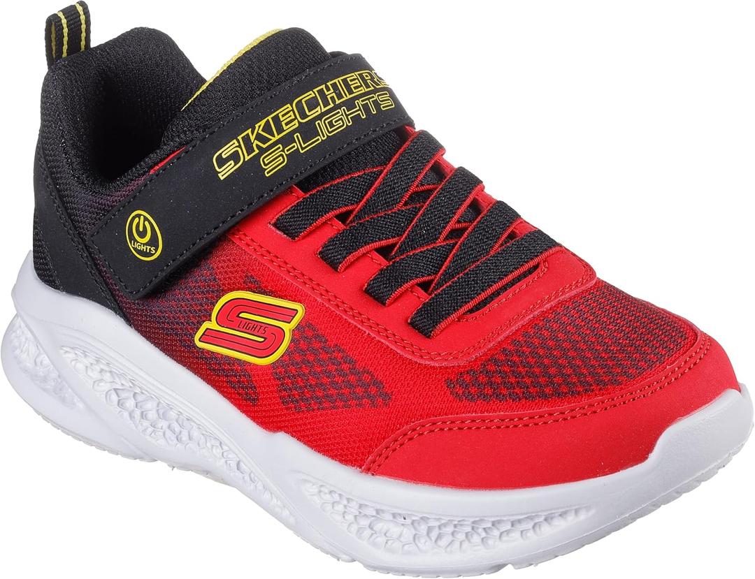 SKECHERS Boy's Meteor-Lights-krendo Sneaker (11 Little Kid, Red/Black)