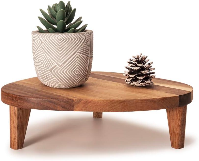 Acacia Wood Corner Pedestal Stand Triangle Decorative Farmhouse Wood Riser for Display Wooden Stand Soap Tray Candle Plant Holder Kitchen Bathroom Coffee Bar Counter Organizer