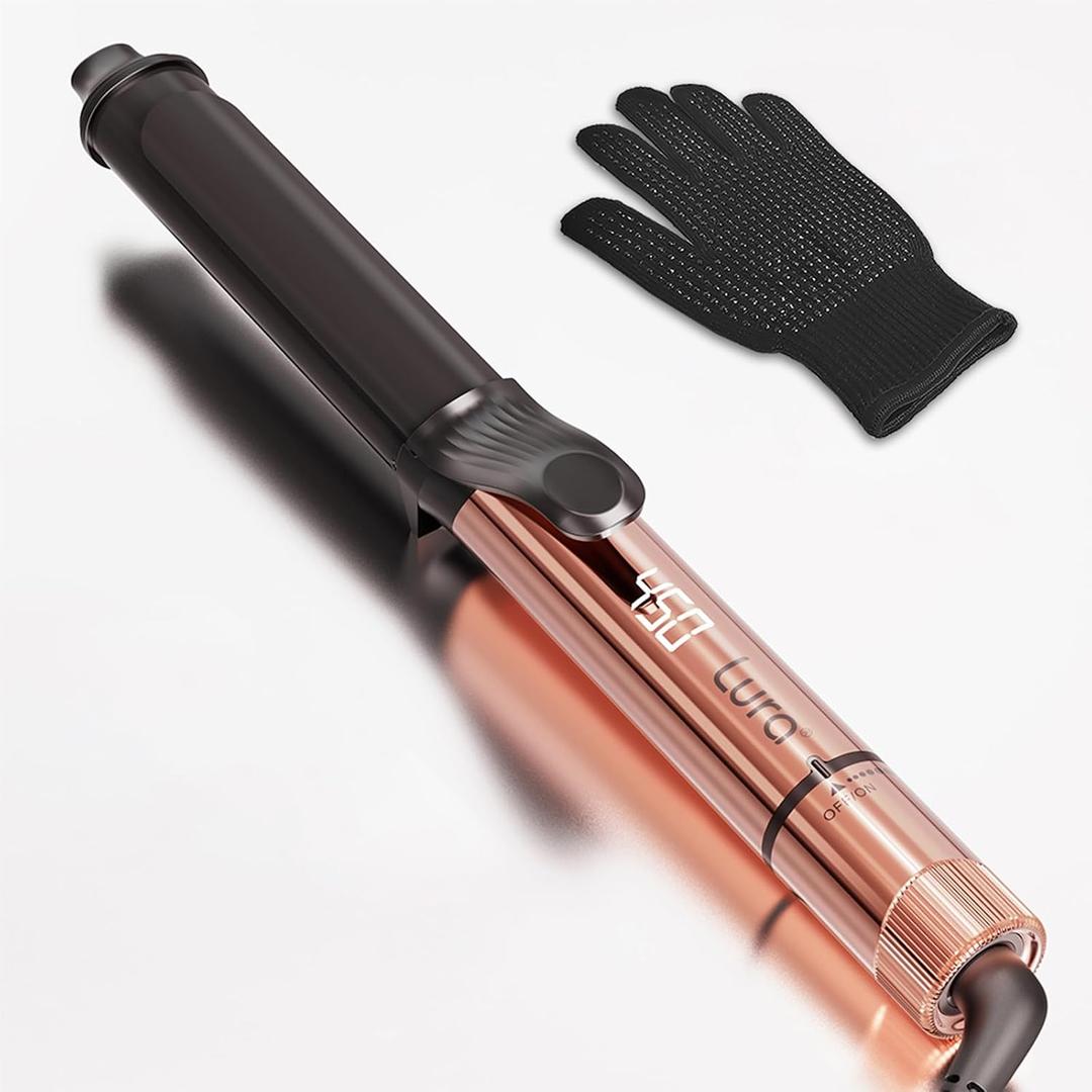 LURA Oval Premium Ceramic 1.25 Inch Curling Iron, Professional Curling Wand With Clamp For Long Hair, Beach Waves Hair Curler With Bottom Rotary Temp Control, Fast Heating, Dual Voltage, Auto Shut Off