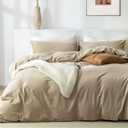 TIPTOE BEAR Duvet Cover Set, 100% Washed Cotton 3 Piece Set with Zipper Closure, Ultra Soft Breathable Chic Bedding, 1 Duvet Cover and 2 Pillow Shams, Beige King Size 104"x 90"(No Comforter)