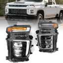Upgraded Headlights Assembly for Halogen Vehicle Compatible with Chevy Silverado 2500HD 3500HD 2020 2021 2022 2023 LED Headlamps Replacement Left Driver & Right Passenger Side