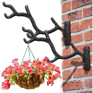 Blulu 2 Pcs 11'' Cast Iron Tree Branch Plant Hangers Decorative Metal Wall Bracket Hooks Wall Heavy Duty Home Storage Rack for Hanging Plants Pot Basket Lantern Wind Chimes Outdoor Indoor (Rust Brown)
