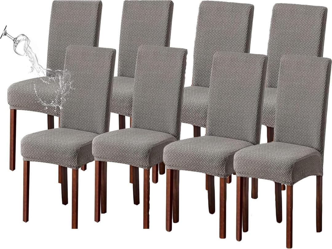 8pcs Waterproof Parson Chair Covers, Stretch Durable Dining Chair Cover, Thick and Washable Kitchen Chair Covers, seat Cover Protector for Home, Restaurant, Banquet (Grey)