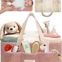 Baby Diaper Caddy Organizer with Portable Changing Mat - Teddy Fleece Diaper Organizer for Changing Table - Basket for Changing Essentials - Baby Essentials Organizer with Removable Dividers