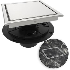 WEBANG 6 Inch Square Shower Drain Brushed Floor Drain with Flange Reversible 2-in-1 Cover Tile Insert Grate Removable SUS304 Stainless Steel CUPC Certified Brushed