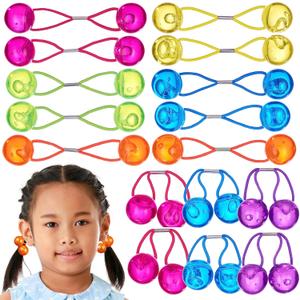 24pc Ponytailers Large Round Ponytail Balls Twin Bead Hair Elastics Bright Multicolored Twin Hair Beads Bauble Hair Ties Ponytail Holders, Toddler KidsValue Pack
