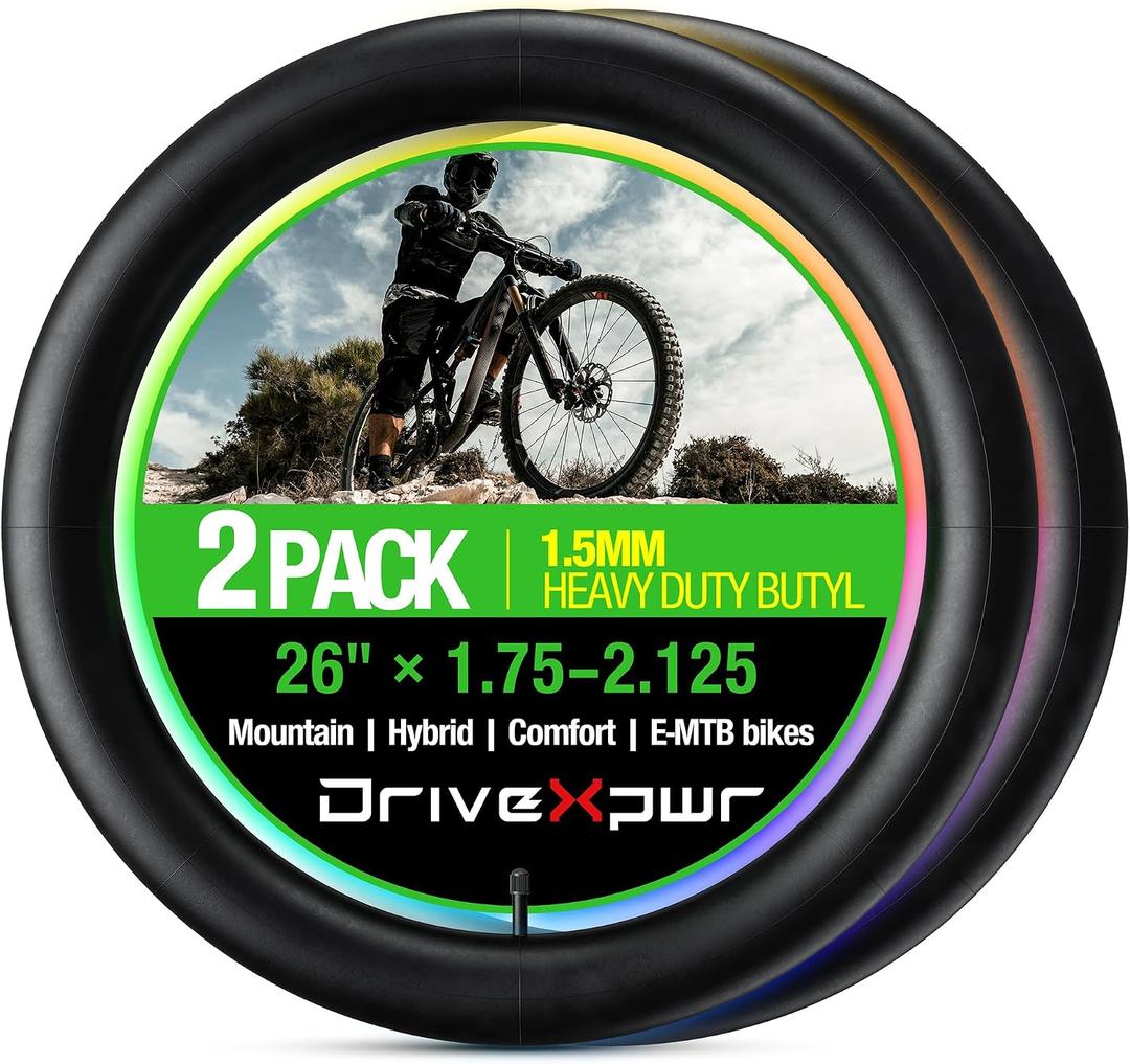 2 Pack 26" x1.75/2.125 Heavy Duty Bicycle Tube, with 32mm AV Schrader Valve, Inner Tube for Kids/Road/MTB Bike(2 of One Size)