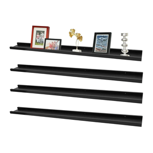 MITREL Picture Ledge Shelf,47" Long Floating Shelves with Lip Set of 4,Rustic Photo Frames Shelves Vinyl Record Book Storage Display for Living Room Kids Nursery Bedroom Kitchen Bathroom(Black)