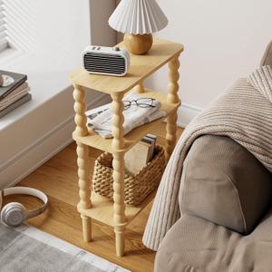 Side Table, Small End Table with Storage Shelf, 3-Tier Small Coffee Tables for Living Room Bedroom Narrow Spaces(Oak)