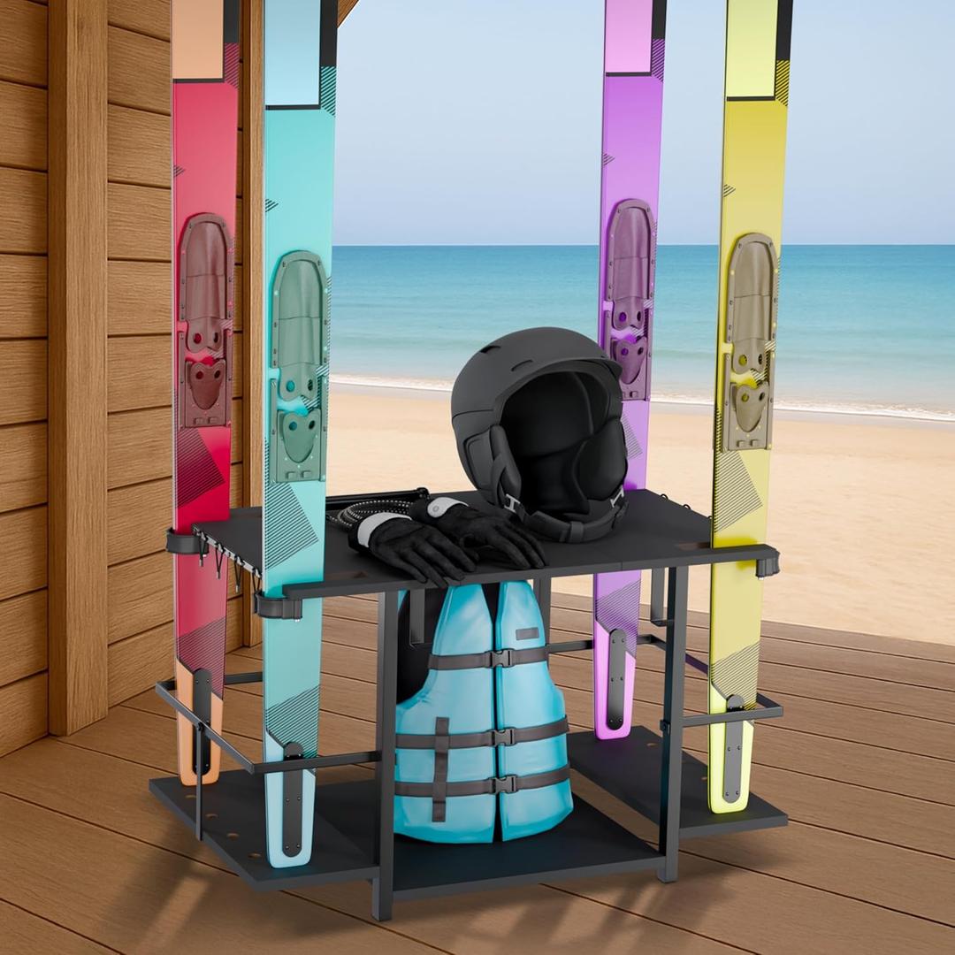 Water Ski Storage Rack  Garage Ski Rack Freestanding Organizer for Waterskis, Wakeboards, Paddleboards & Surfboards  Summer Water Sports Gear Holder for Indoor/Outdoor Use  29x19x6 Inches