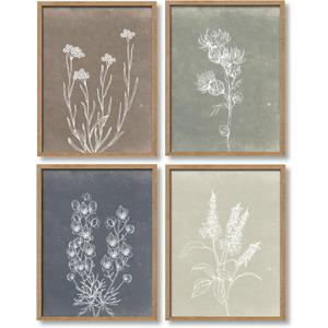 Heiple Framed Boho Wall Art Set of 4 Wooden Wall Art for Rustic Vintage Farmhouse Home Living Room Bedroom Bathroom Kitchen Wall Decor (Brown, 12"x16")