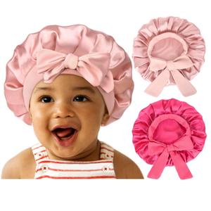 YANIBEST 2 PCS Baby Bonnet Silk Satin Bonnet for Kids Sleeping Cap Curly Natural Hair Silk Bonnets for Girls Boys Infant (6-36 Months, Aa-pink)