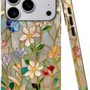 Case Compatible with iPhone 17 Pro,Fall Prevention Bright Hybrid 2-Layer Hard Shell Phone Case for Girls Boys,Stained Glass Bloom Flower