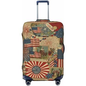 Patriotic 4th of July Luggage Cover, American Flag Fireworks Elastic Suitcase Protector for Independence Day Travel (Fits 22-24 Inch Luggage)