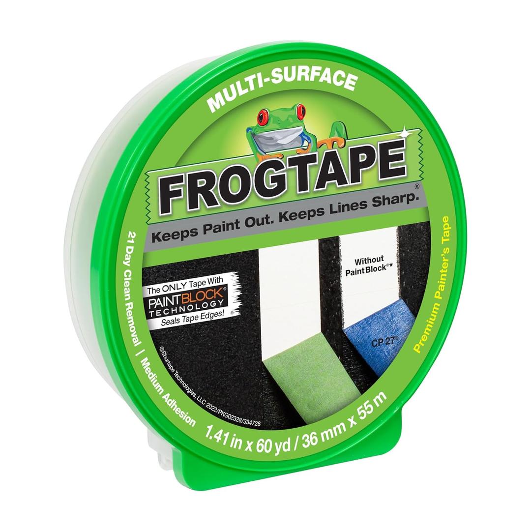 FrogTape Multi-Surface Painters Tape with PAINTBLOCK, 1.5 Inch Wide (1.41 In. x 60 Yds), Medium Adhesion, Green, 1 Roll (1358465)