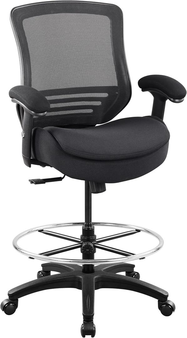 BOLISS 400lbs Mid Back Mesh Ergonomic Drafting Chair Big Adjustable Foot Ring Height Adjustable Armrest (Black) ﻿