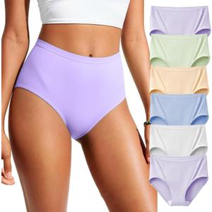 Battewa Cotton Underwear for Women OEKO-TEX Certified High Waisted Ladies Briefs Full Coverage Breathable Panties 6 Pack, XXL