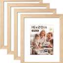 Abtgt Solid Wood 16x20 Frames, Gallery Wall Frame Set of 4, Natural | Display 11x14 with Mat or 16x20 without Mat, Wall Horizontal or Vertical Display, Woodgrain Finish