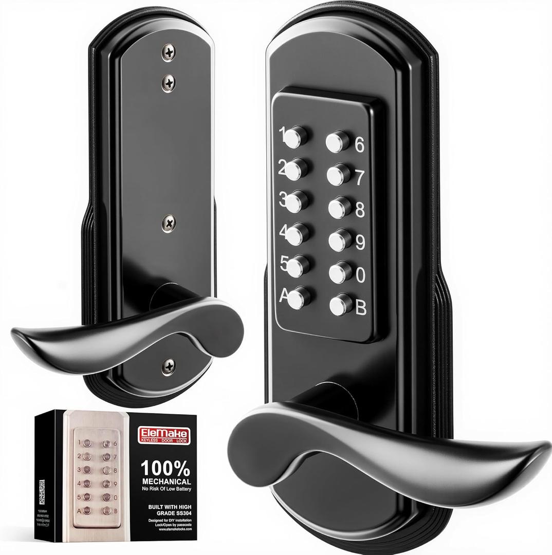 Elemake Keyless Door Lock with Keypad, Right Handed Mechanical Door Lock, Security Combination Digital Stainless Steel 304 - Not a Deadbolt (MKS04R)