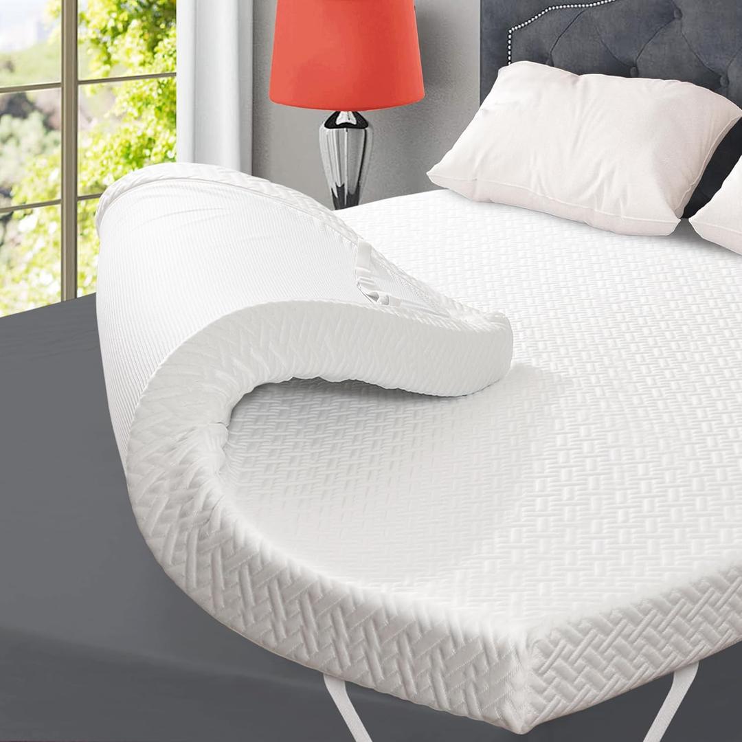 3 Inch Gel Memory Foam Mattress Topper Full Size, Gel-Infused Mattress Pad Cover for Back Pain,Bed Topper with Removable & Washable Bamboo Cover (White)