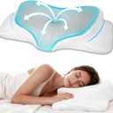 AlignCore Cervical Neck Pillow - Ergonomic Firm Memory Foam Bed Pillows for Sleeping, Neck Pillows for Pain Relief, Back and Side Sleeper Pillow (White with Gray Surface)