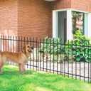 Metal Garden Fence with Gate 30 in H x 10 ft L, 1 Gate + 4 Panels Border Fence Panels Animal Barrier for Dogs, No Dig Garden Fencing for Yard Patio Flower Bed Lawn Outdoor, Black
 (5 Panels - 30 in(H) X 10 ft(L) - with Gate)