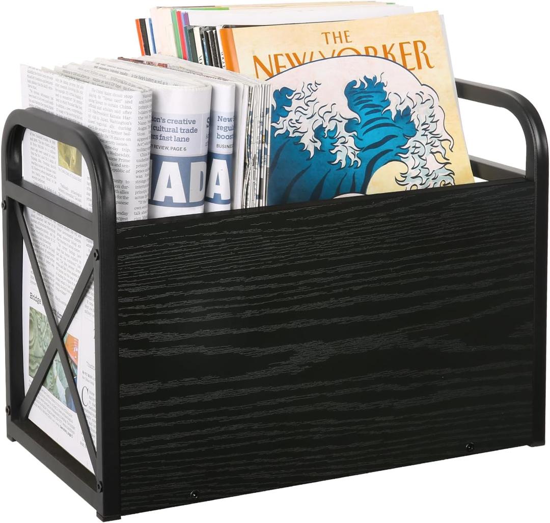YINMIT Magazine Holder, Magazine Rack Floor, Magazine Storage Basket, Folder Organizer Bin for Books, Newspapers, Tablets (Black) (Medium)