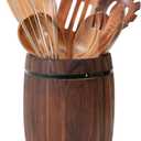 Tomato Garden Wooden Utensil Holder, Brown, Barrel Shape, Holds Spoons and Scoops, Wine Barrel Design, Painted, Smooth Surface, Sturdy Construction