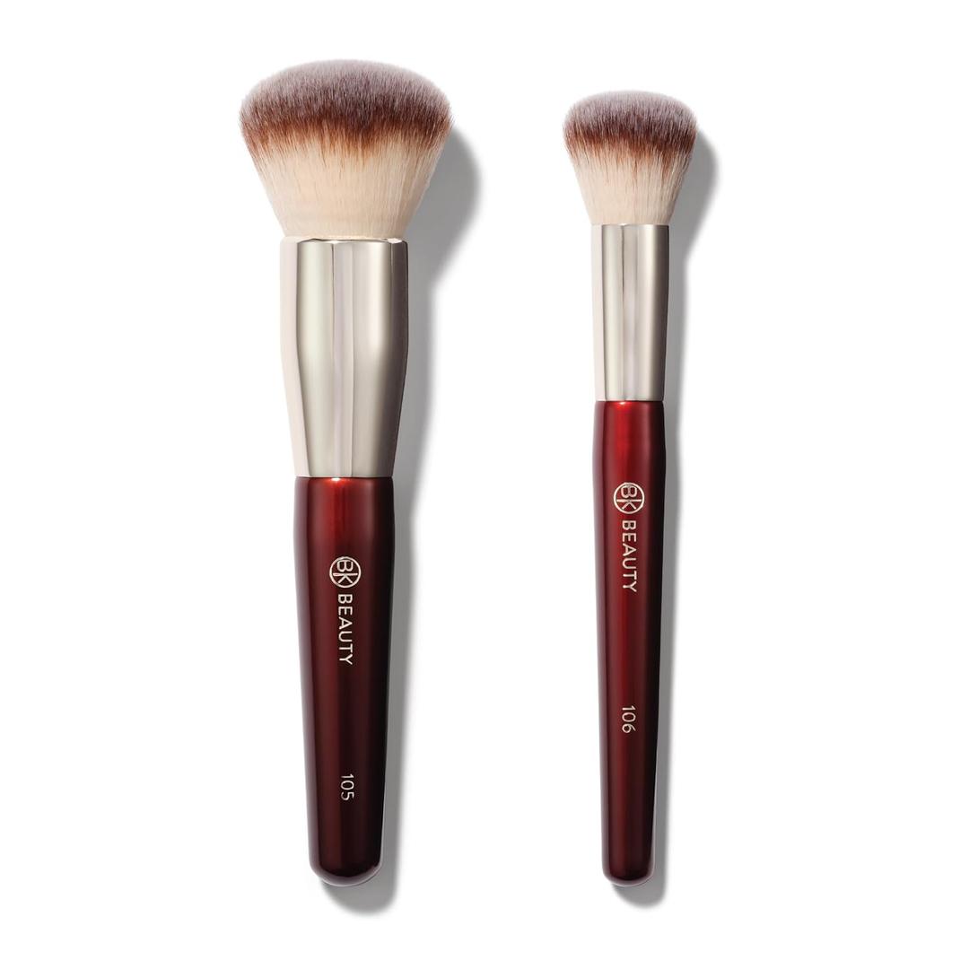 BK BEAUTY - LARGE BUFFER & ROUND FOUNDATION (2PC) - Professional Makeup Brush Set for Liquid or Cream Foundations, Powder & Blush | Premium Face Brushes for Flawless Application