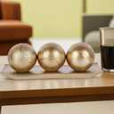 LCCCK Decorative Tray with Balls Set, Gold Decor Orbs TV Stand, Coffee Table Centerpiece, Elegant Orbs Decorative Balls for Dining Kitchen Console Fireplace Decor Centro De Mesa De Comedor