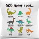 Dinosaur Christian Pillow Covers 18x18 Inches, God Says You Are Bible Verse Decorative Pillowcase Cases, Religious Gifts for Kid Throw Pillow Covers for Boys Room Playroom Nursery Church Decor