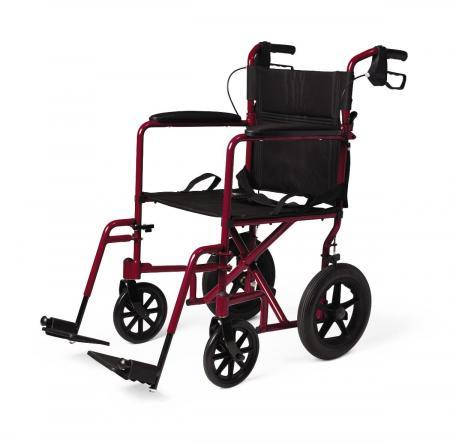 Medline Basic Aluminum Transport Chair, 12 Inch Wheels, Red, #MDS808210ARE