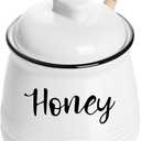 HAOTOP Farmhouse Porcelain Honey Jar with Dipper and Lid Set 12oz,Easy to Clean (White)