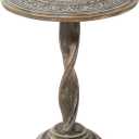 Deco 79 Mango Wood Floral Handmade Intricately Carved Accent Table with Spiral Leg and Gray Distressing, 18" x 18" x 22", Brown