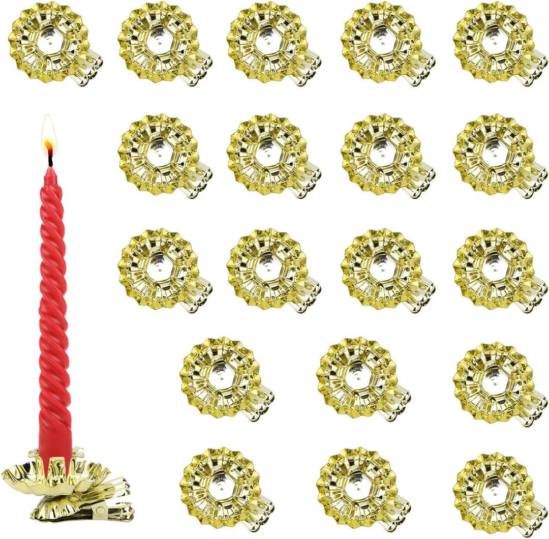 Brosay Christmas Tree Candle Clip Silver Candle Holders Clip Candlestick Holders Bulk Metal Candles Clips for Christmas Birthday Party 20 Pcs (Gold)