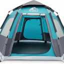 Hewolf Camping Tent - Instant Pop Up Waterproof 2 Doors Tent with Easy Setup | 3-Season Hexagonal Dome Design for Family, Hiking & Traveling, 102"L x 102"W x 55"H