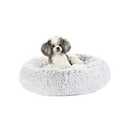 Bedfolks Calming Donut Dog Bed, 23 Inches Round Fluffy Dog Beds for Small Dogs, Machine Washable Anti-Anxiety Plush Puppy Bed（Light Grey, Small）