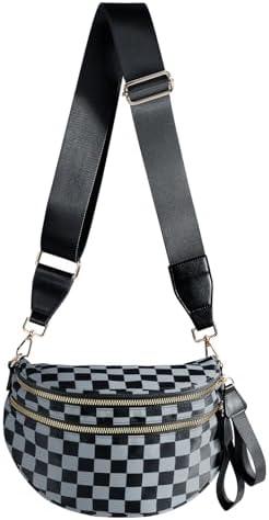 FEIBOON Spacious Checkered Nylon Crossbody Bag Bum Bag Checkered Handbags Wallets for Women