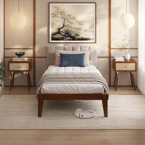 Bme Chalipa 14 Inch Bed Frame Without Headboard, Modern Minimalist Style Solid Wood Bed Frame with 12 Strong Wood Slats Support, Easy Assembly, No Box Spring Needed, Walnut, Twin