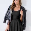 Women's Summer Square Neck Sleeveless Mini Dress Ruffle Ruched Party Club Sexy Cocktail Dresses Black (Black)