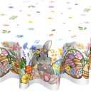 Sweetshow Easter Bunny Eggs Table Cloth Round Colorful Flower Leaves Tablecloth 60 Inch Decor Washable Stain and Wrinkle Spring Floral Round Table Cover for Dining Picnic