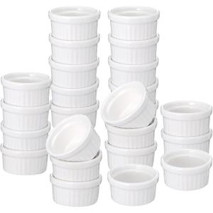 24 Pcs 1 oz Mini Ramekins, White Ceramic Souffle Dishes & Custard Cups, Oven Dishwasher Microwave Safe Small Baking Bowls for Creme Brulee, Pudding, Sauce, Charcuterie